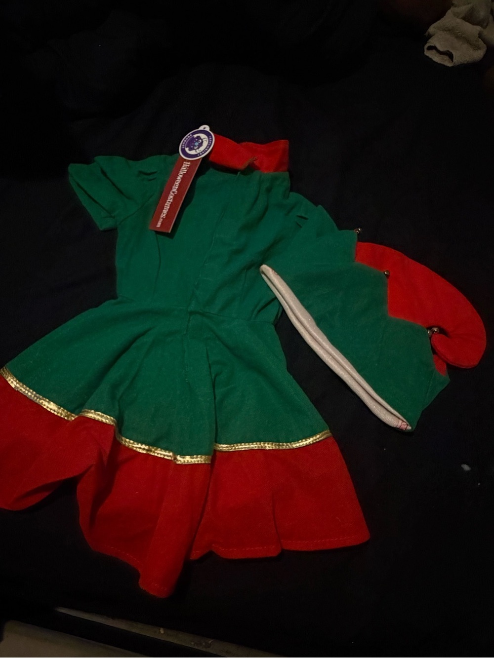 Girls Green and Red Elf Costume Dress with Hat